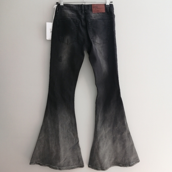 NWT One Teaspoon Marines Extreme Flare Low Rise Jeans Black Oak 24 - Picture 2 of 16